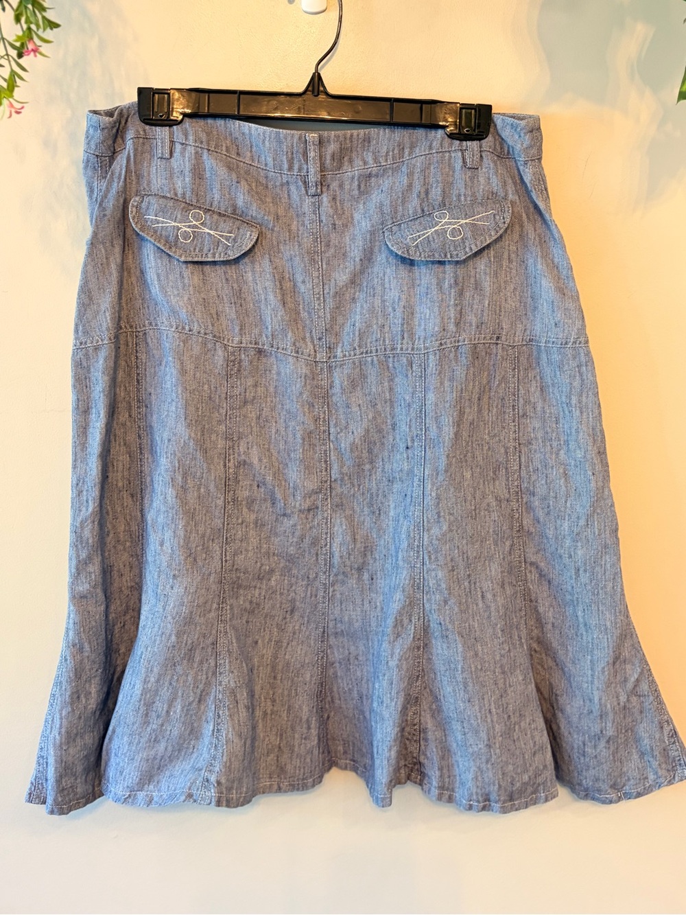 Apanage Linen Skirt Blue A-Line Flare Hem Size 12 Coastal Grandmother - Picture 5 of 9